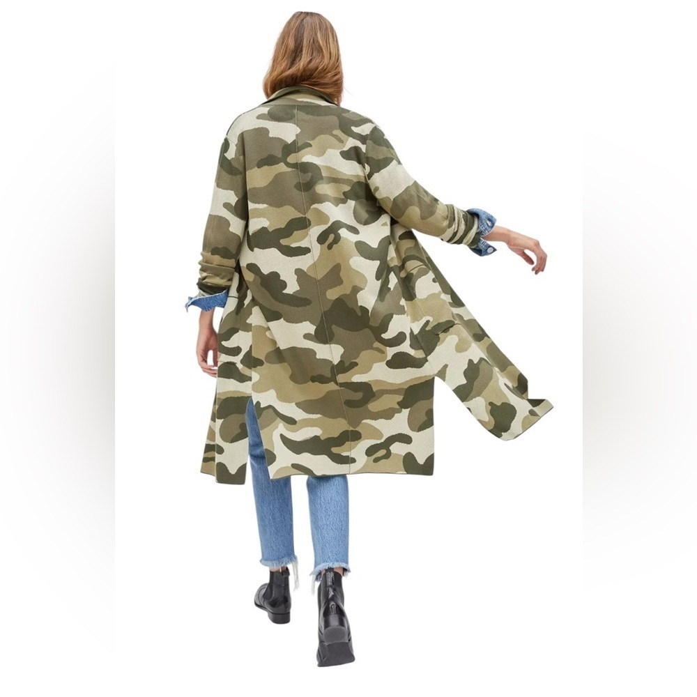 Maeve by Anthropologie Kieran Camo Open Front Long Knit Cardigan Sweater Coat XS - Picture 2 of 16